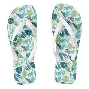 Muster botanisches Grün/Weiße Blätter Flip Flops