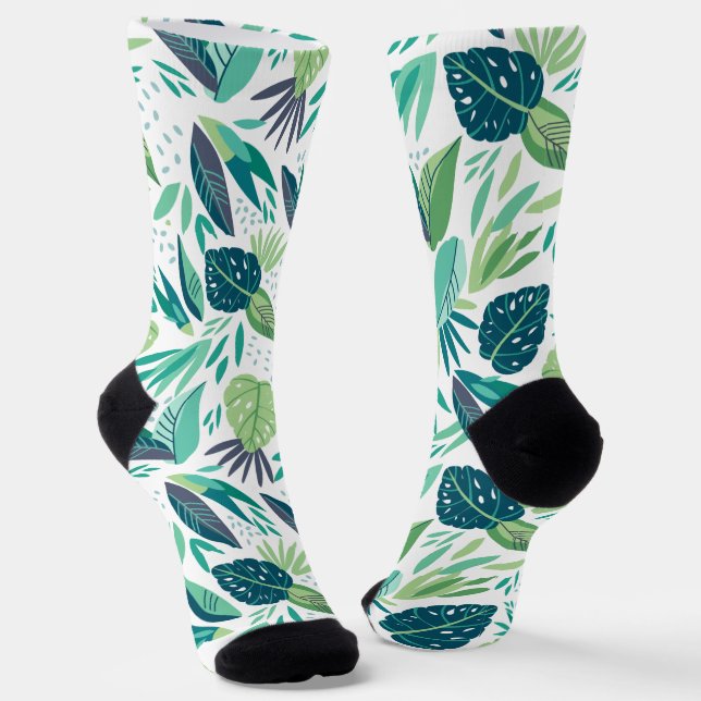 Muster botanisches Grün/Weiße Blätter Socken (Gewinkelt)