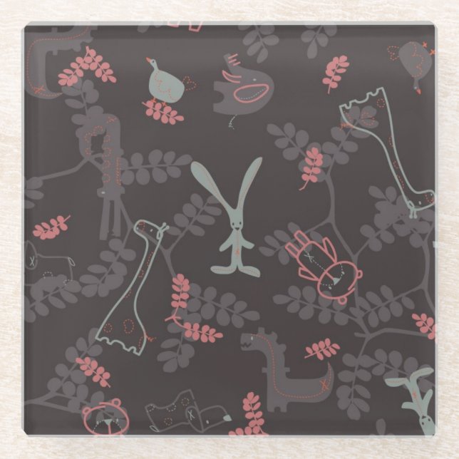 Muster, das Babytiere 1 anzeigt Glasuntersetzer (Vorderseite)