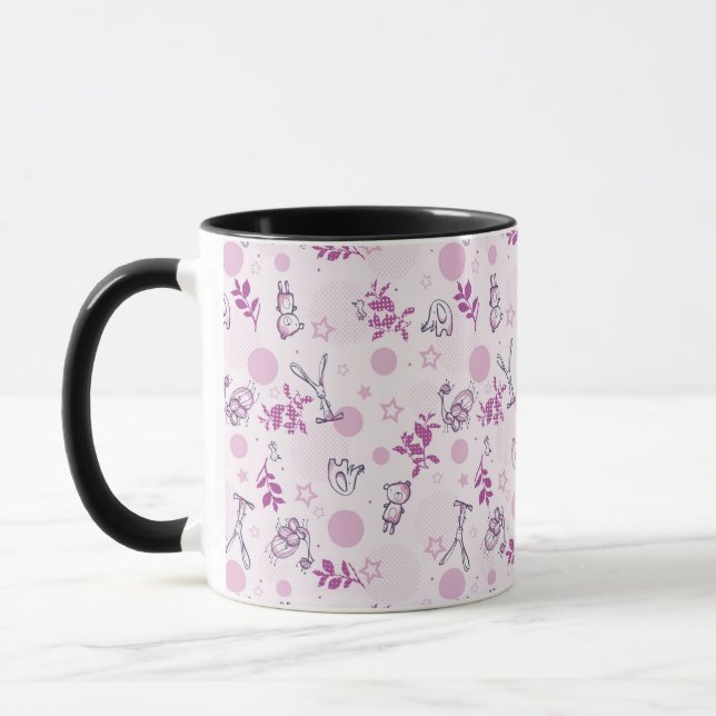 Muster, das Vintage Babytiere anzeigt Tasse (Links)