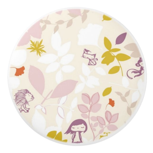 Muster, das wunderliche Tiere anzeigt Keramikknauf (Vorderseite)