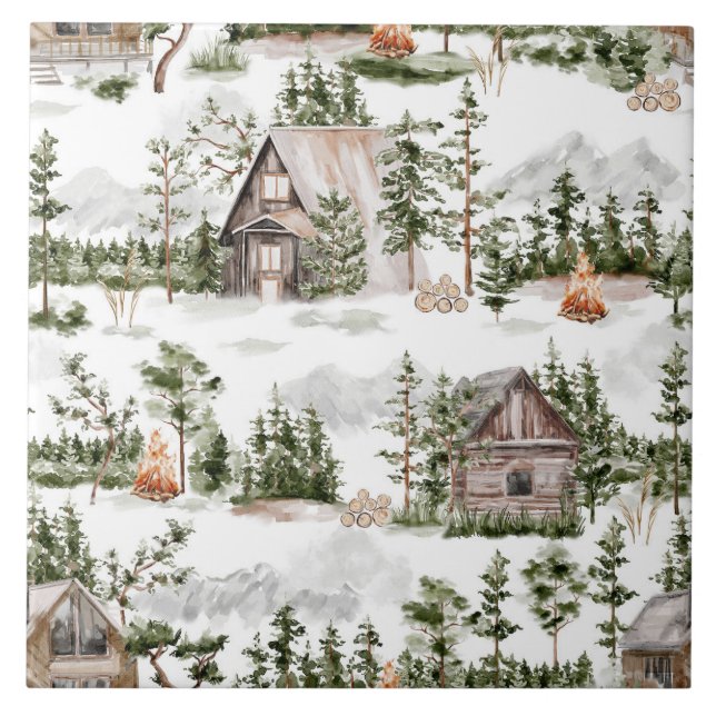 Muster der Aquarellwälder Fliese (Vorderseite)