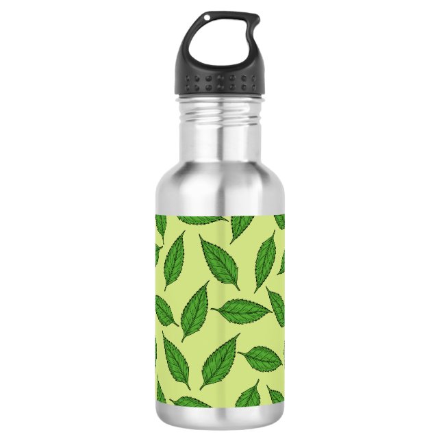 Muster der Blätter, Leaf-Muster, Frühjahrsvorschau Edelstahlflasche (Vorderseite)