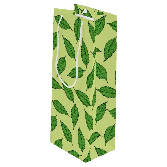 Muster der Blätter, Leaf-Muster, Frühjahrsvorschau Geschenktüte Für Weinflaschen (Rückseite Schrägansicht)