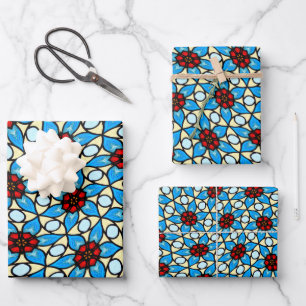 Muster der blauen Blume Geschenkpapier Set
