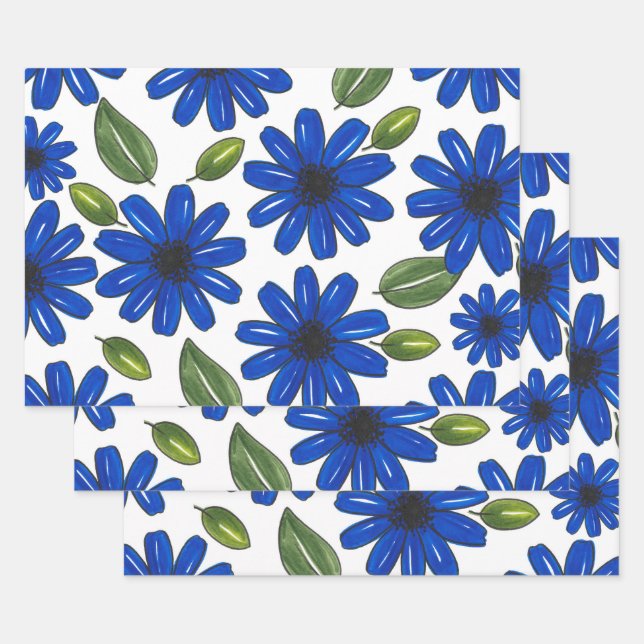 Muster der blauen Blume Geschenkpapier Set (Set)