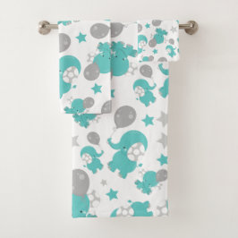 Muster der blauen Elefanten, Niedliche Elefanten,  Badhandtuch Set