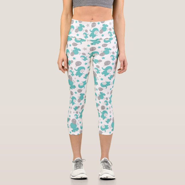 Muster der blauen Elefanten, Niedliche Elefanten,  Capri Leggings (Vorderseite)