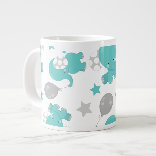 Muster der blauen Elefanten, Niedliche Elefanten,  Jumbo-Tasse (Vorderseite Links)