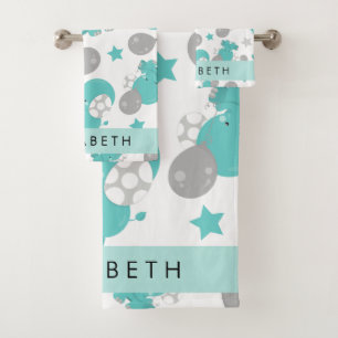 Muster der blauen Elefanten, Sterne, Ihr Name Badhandtuch Set