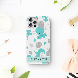 Muster der blauen Elefanten, Sterne, Ihr Name iPhone 16 Hülle