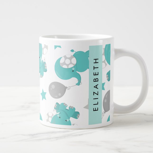 Muster der blauen Elefanten, Sterne, Ihr Name Jumbo-Tasse (Rechts)
