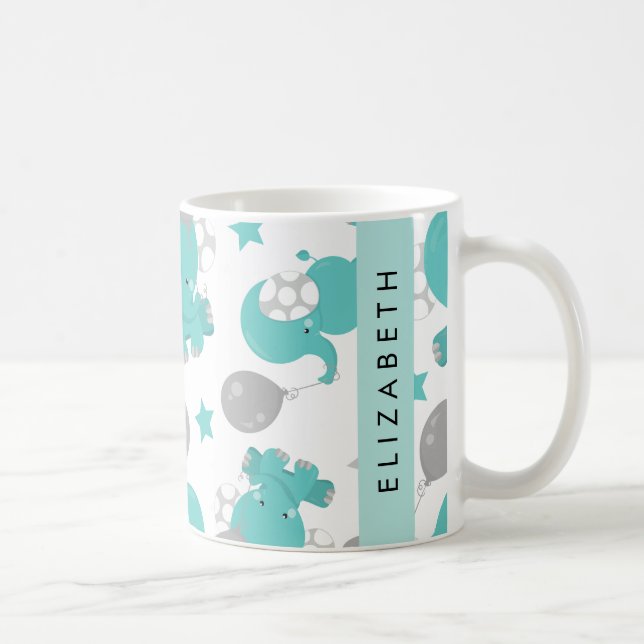 Muster der blauen Elefanten, Sterne, Ihr Name Kaffeetasse (Rechts)