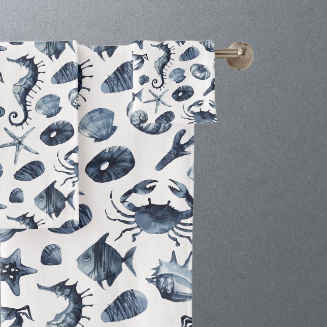 Muster der blauen Muschel des Nautischen Meeres Badhandtuch Set (Von Creator hochgeladen)