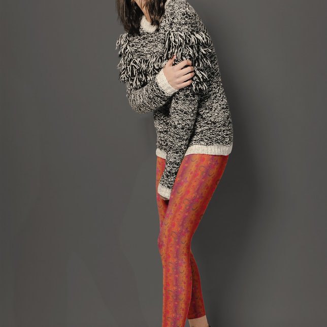 Muster der Blume auf orange-schattigem Hintergrund Leggings (Von Creator hochgeladen)