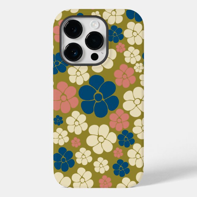Muster der Blume - Blau, Olivgrün, Rosa und Creme Case-Mate iPhone Hülle (Rückseite)