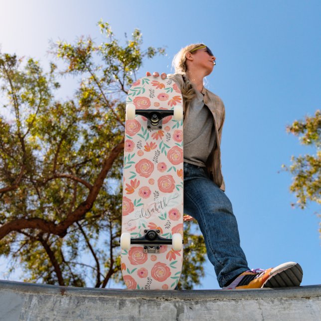 Muster der Blume Coral Pink Skateboard (Außenbereich 1)