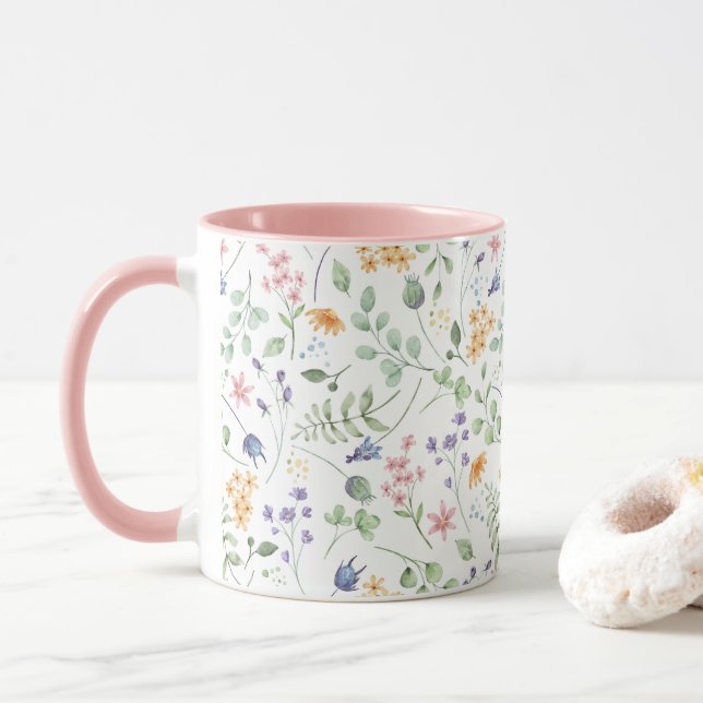 Muster der Blume der Aquarellfrüchte Tasse (Mit Donut)