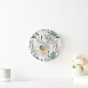 Muster der Blume des Baummohns Runde Wanduhr
