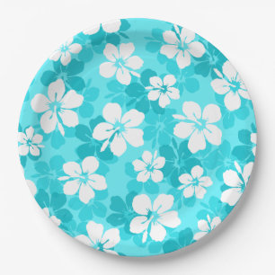Muster der Blume des tropischen blauen Hibiskus Pappteller