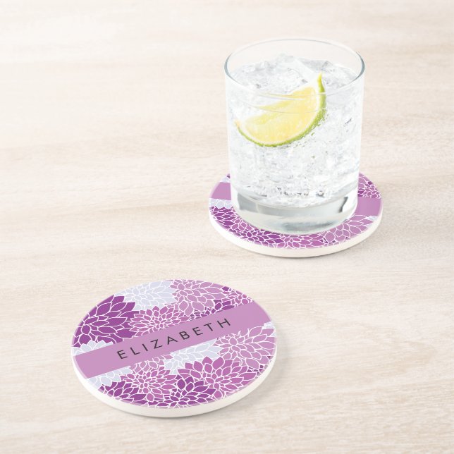 Muster der Blume, Lila Dahlia, Ihr Name Getränkeuntersetzer (Seite)