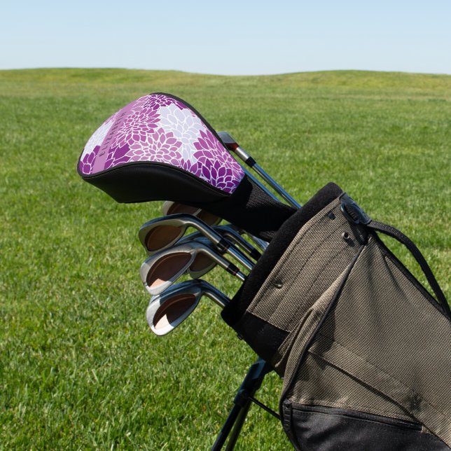 Muster der Blume, Lila Dahlia, Ihr Name Golf Headcover (In SItu)