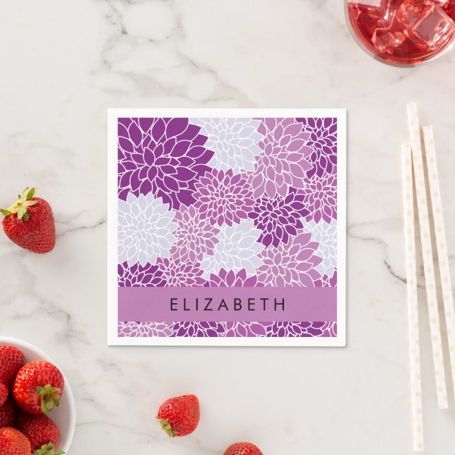 Muster der Blume, Lila Dahlia, Ihr Name Serviette (Beispiel)