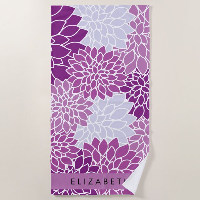 Muster der Blume, Lila Dahlia, Ihr Name Strandtuch (Vorderseite)