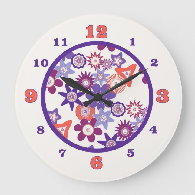Muster der Blume lila/Korallenfantasy Große Wanduhr (Vorderseite)
