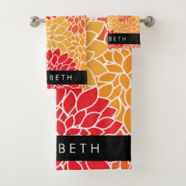 Muster der Blume, Orange Dahlia, Ihr Name Badhandtuch Set