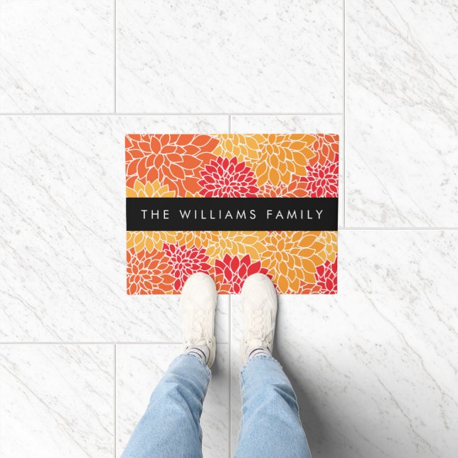 Muster der Blume, Orange Dahlia, Ihr Name Fußmatte (Indoor)