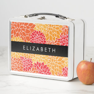 Muster der Blume, Orange Dahlia, Ihr Name Metall Brotdose
