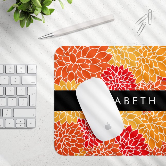Muster der Blume, Orange Dahlia, Ihr Name Mousepad (Von Creator hochgeladen)