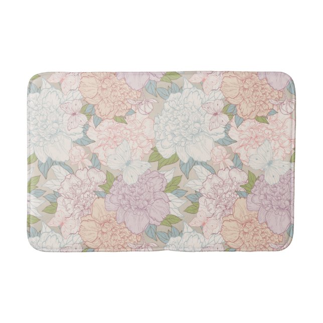 Muster der Blume Pastel Peony & Butterfly Badematte (Vorderseite)