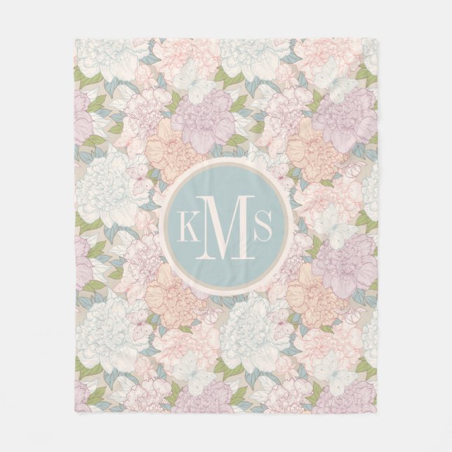 Muster der Blume Pastel Peony & Butterfly Fleecedecke (Vorderseite)