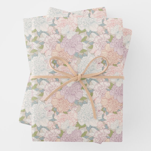 Muster der Blume Pastel Peony & Butterfly Geschenkpapier Set (Beispiel)