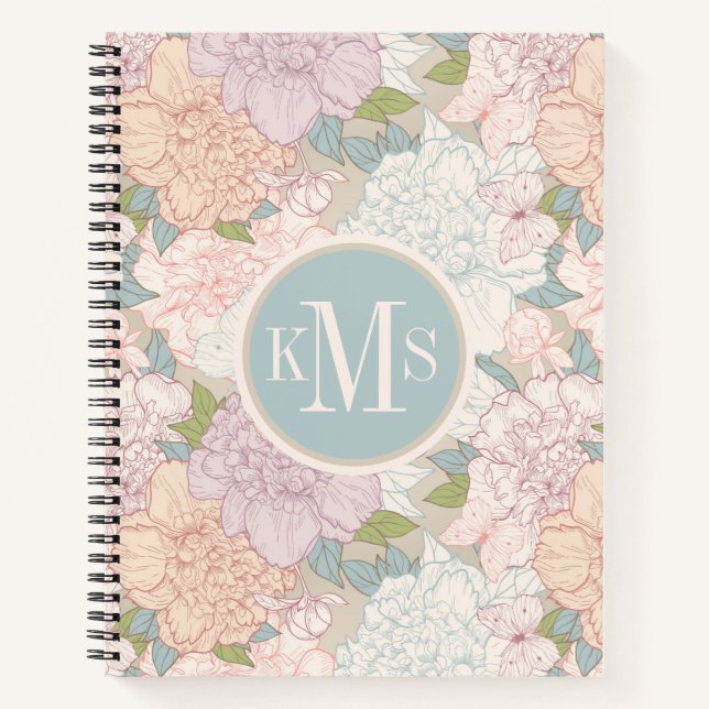 Muster der Blume Pastel Peony & Butterfly Notizbuch (Vorderseite)