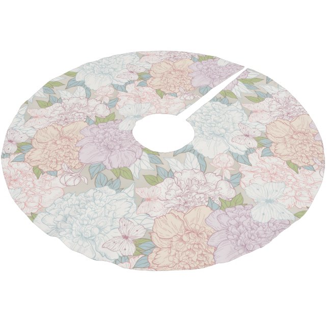 Muster der Blume Pastel Peony & Butterfly Polyester Weihnachtsbaumdecke (Schrägansicht)