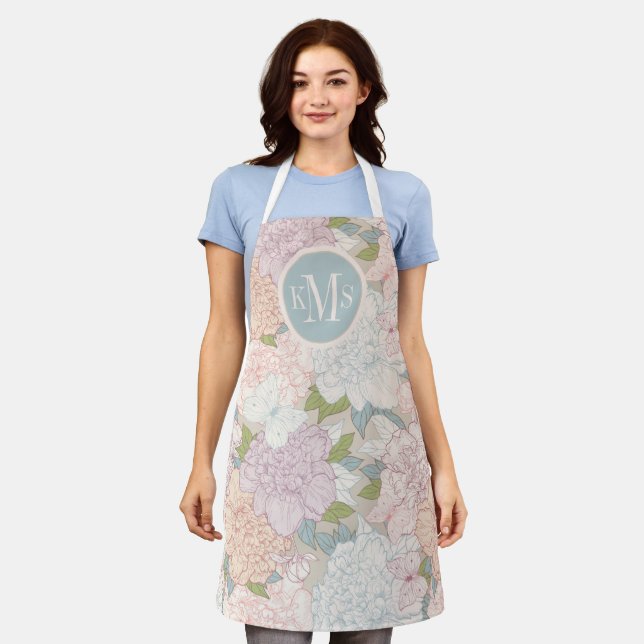 Muster der Blume Pastel Peony & Butterfly Schürze (Getragen)