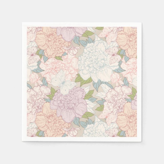 Muster der Blume Pastel Peony & Butterfly Serviette (Vorderseite)