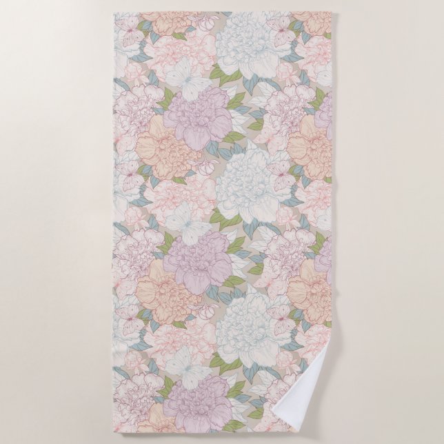 Muster der Blume Pastel Peony & Butterfly Strandtuch (Vorderseite)