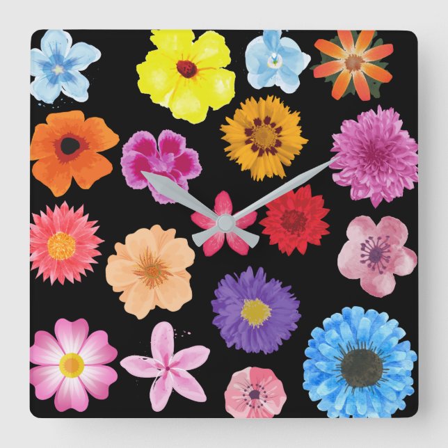 Muster der Blume Quadratische Wanduhr (Vorderseite)