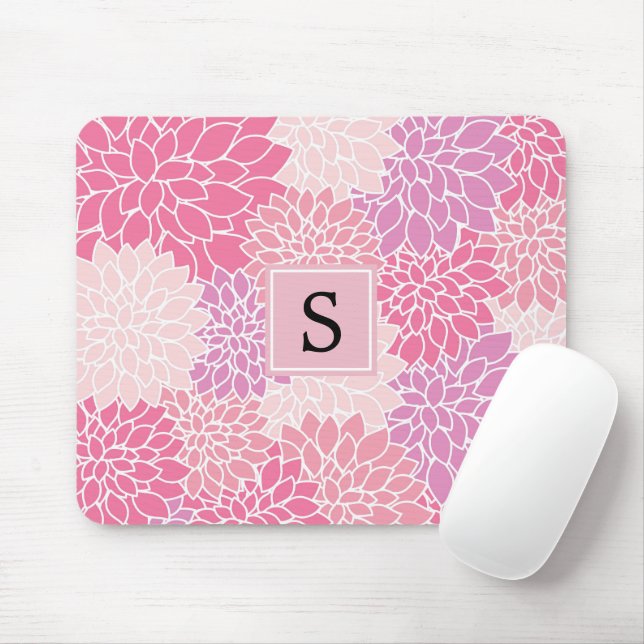 Muster der Blume, rosa Dahlia-Blume, Monogramm Mousepad (Mit Mouse)