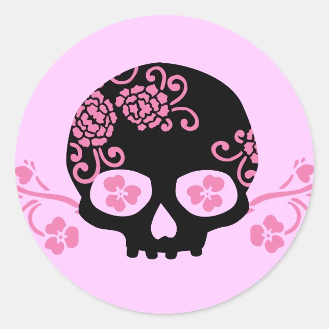 Muster der Blume Skull und Pink Runder Aufkleber (Vorderseite)