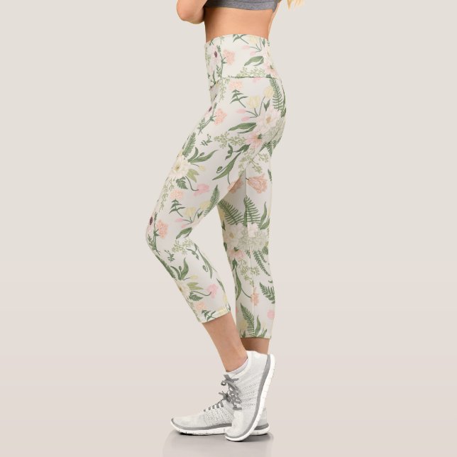 Muster der Blume "Soft Minze Green Garden" Capri Leggings (Links)