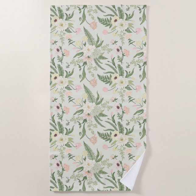 Muster der Blume "Soft Minze Green Garden" Strandtuch (Vorderseite)