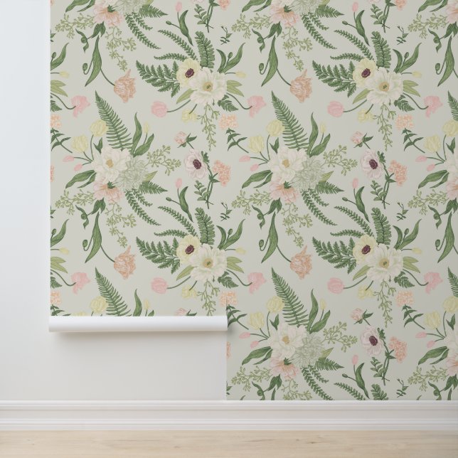 Muster der Blume "Soft Minze Green Garden" Tapete (Anwendung)