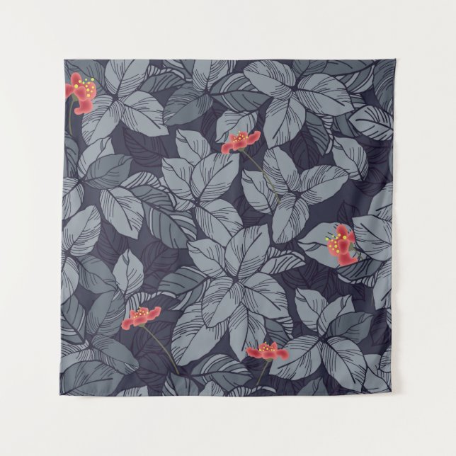 Muster der Blume und Blätter, tropisch, abstatisch Wandteppich (Vorderseite)