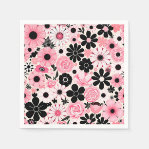 Muster der botanischen Blume in Rosa und Schwarz Serviette