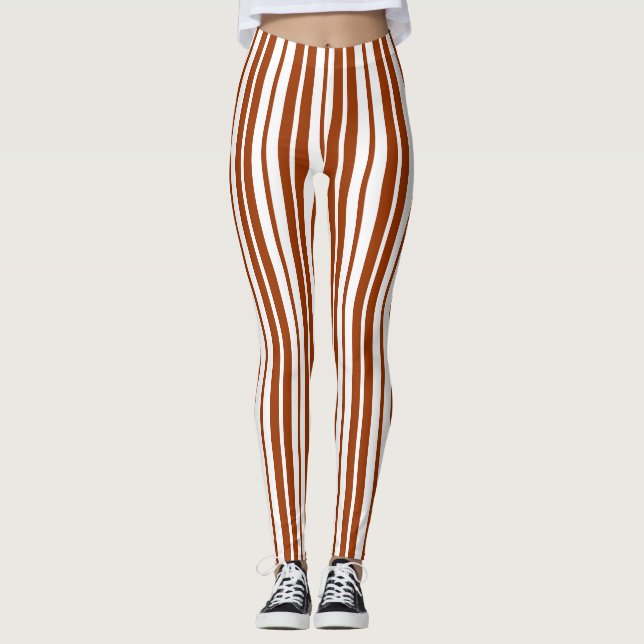 Muster der braunen weißen vertikalen Streifen Leggings (Vorderseite)